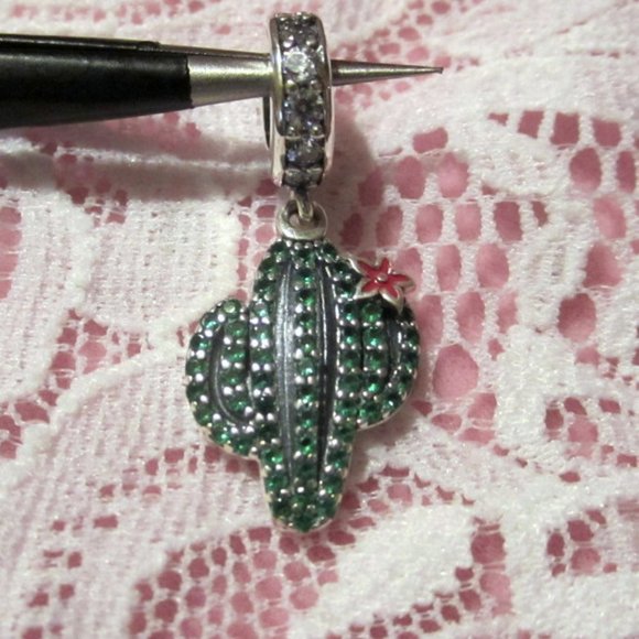 Cactus Charm Bead~Sterling Silver & Cubic Zirconia's~STUNNING!! - Picture 7 of 8